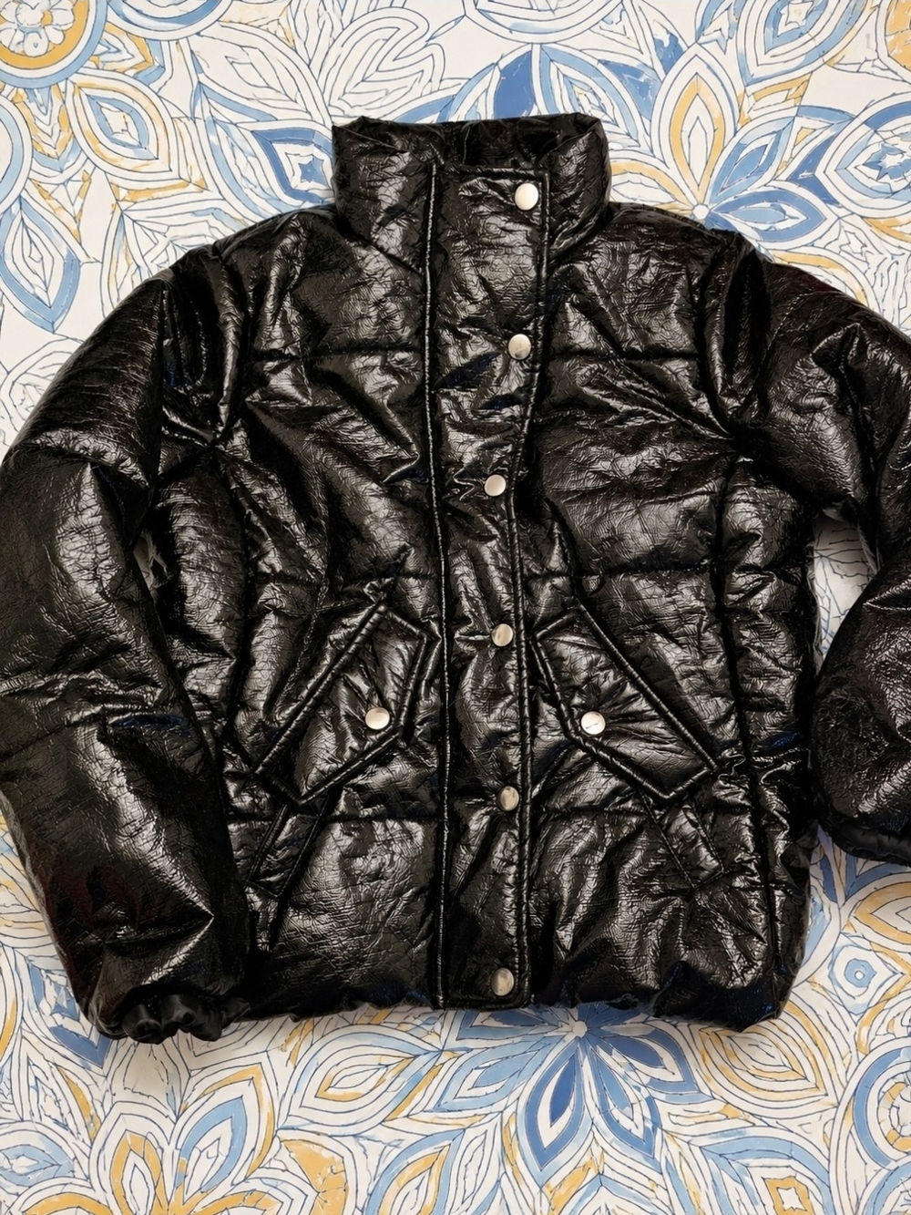 NWT Fashion Nova Black Glossy Puffer Coat